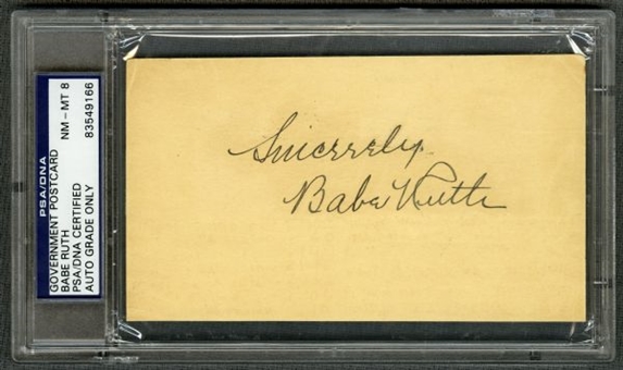 1935 Babe Ruth Signed Government Postcard Postmarked the Day Ruth Announced His Retirement (PSA/DNA NM-MT 8)